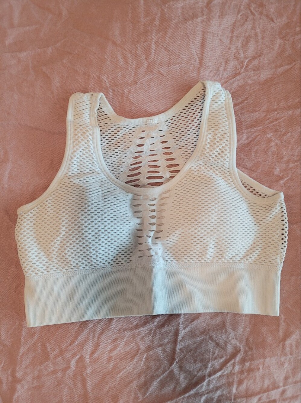 White Mesh Scoop Neck Sports Bra